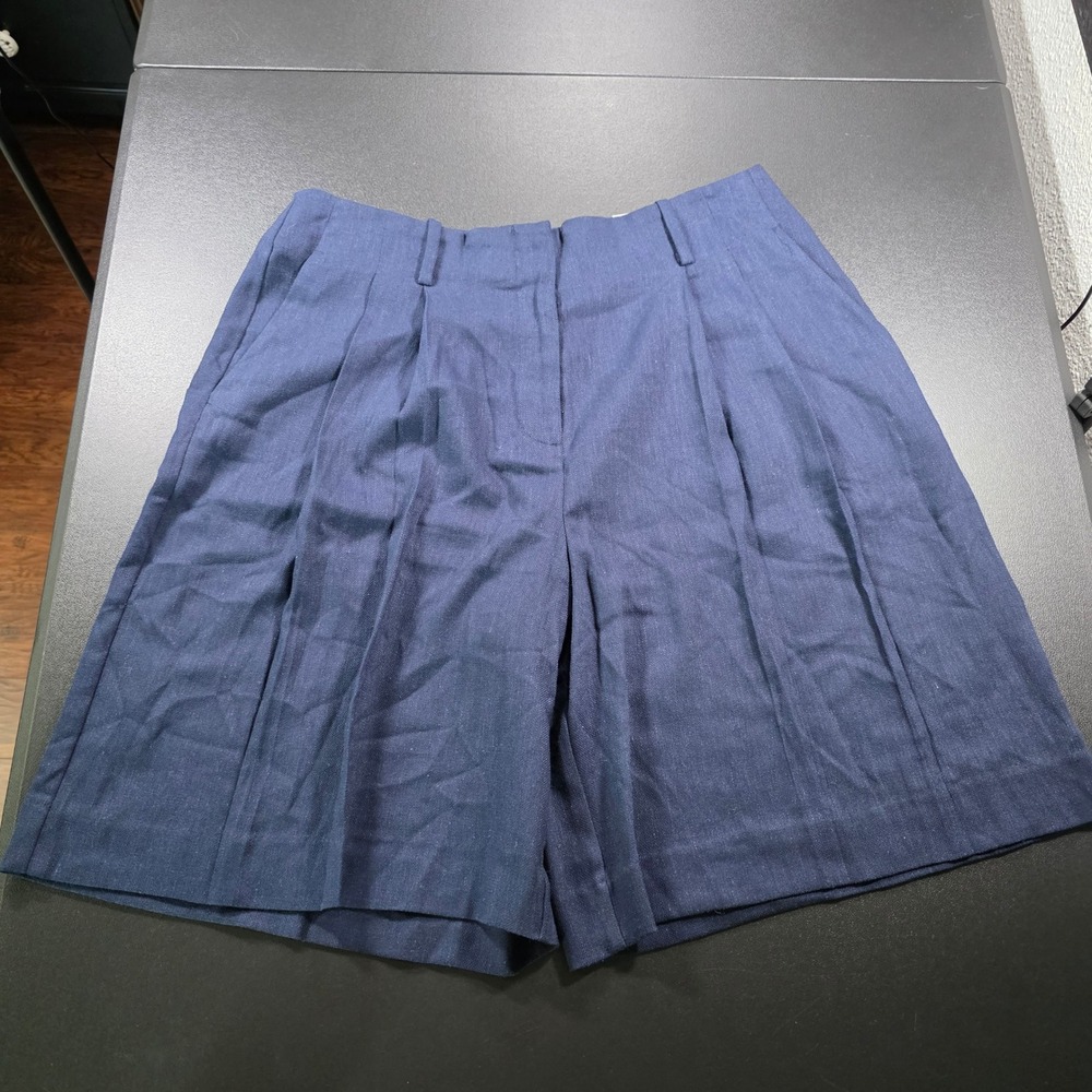 Worthington Womens Navy Blue Pleated High Rise Shorts Size 6 NWT